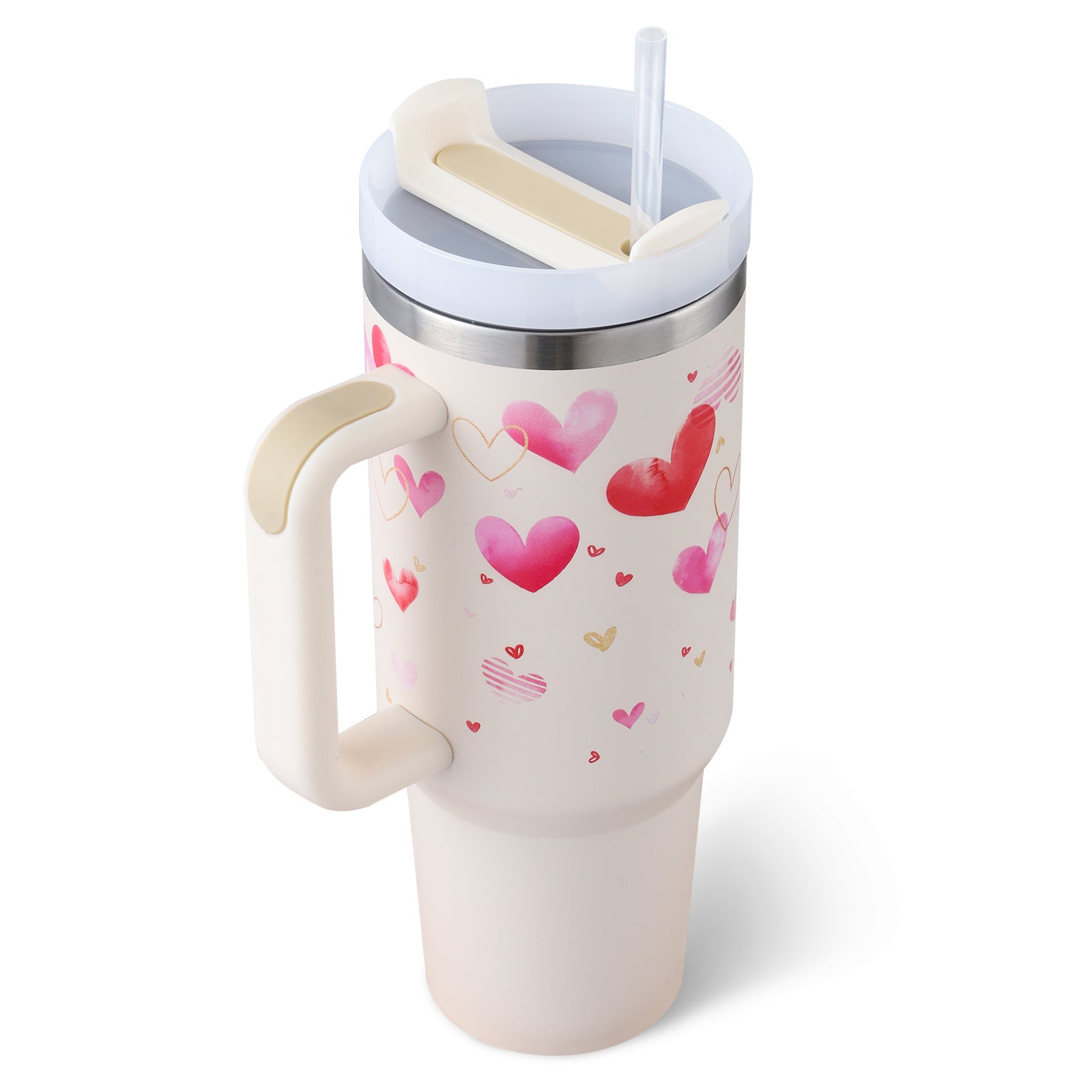 40oz Insulated Tumbler with Handle & Straw – Stainless Steel Spill-Proof Travel Mug with Lid for Coffee, Car, Gym, Office & Gifts