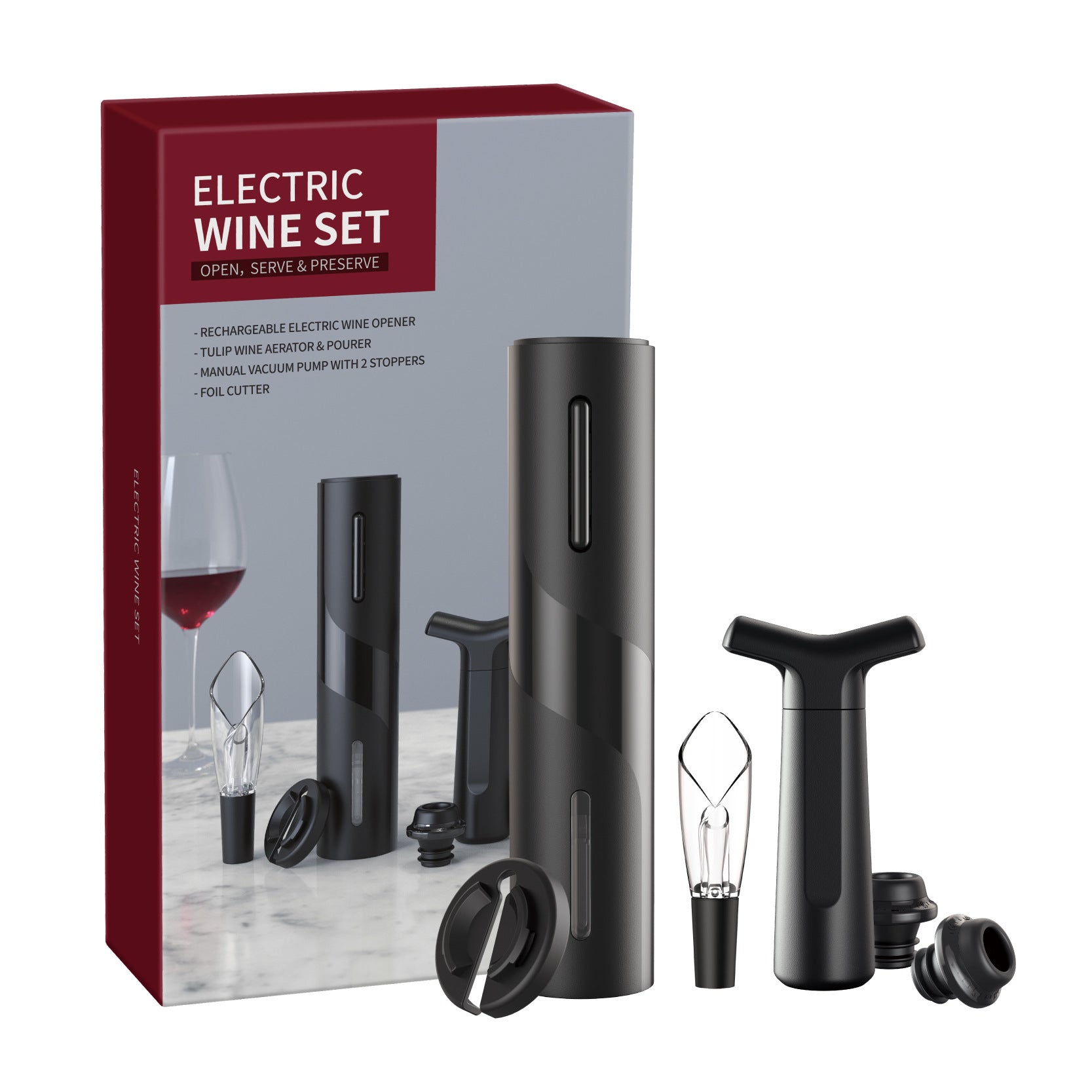 Electric Wine Opener Set – Cordless Corkscrew with Foil Cutter & Charger