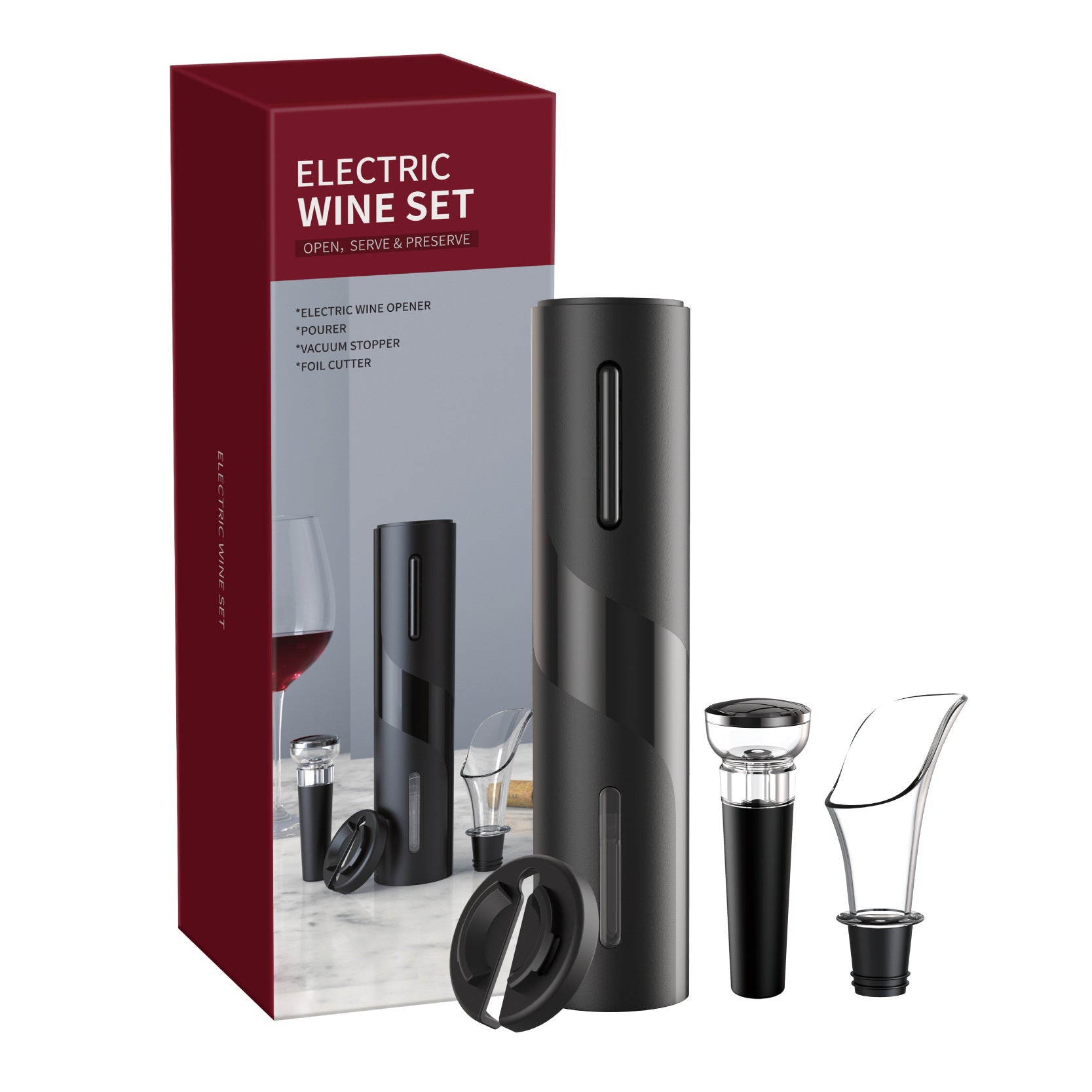 Electric Wine Opener Set – Cordless Corkscrew with Foil Cutter & Charger