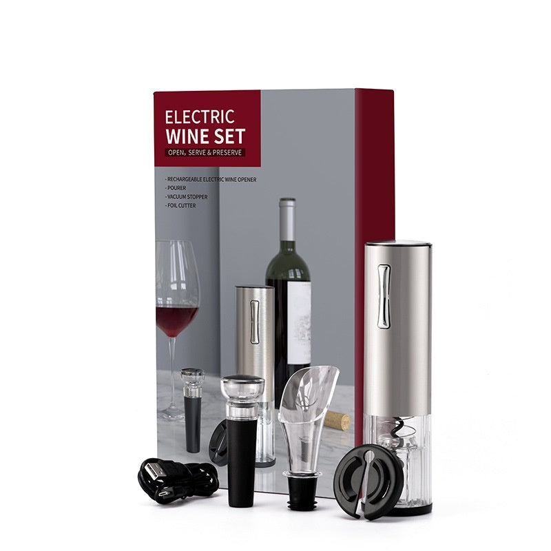 Electric Wine Opener Set – Cordless Corkscrew with Foil Cutter & Charger