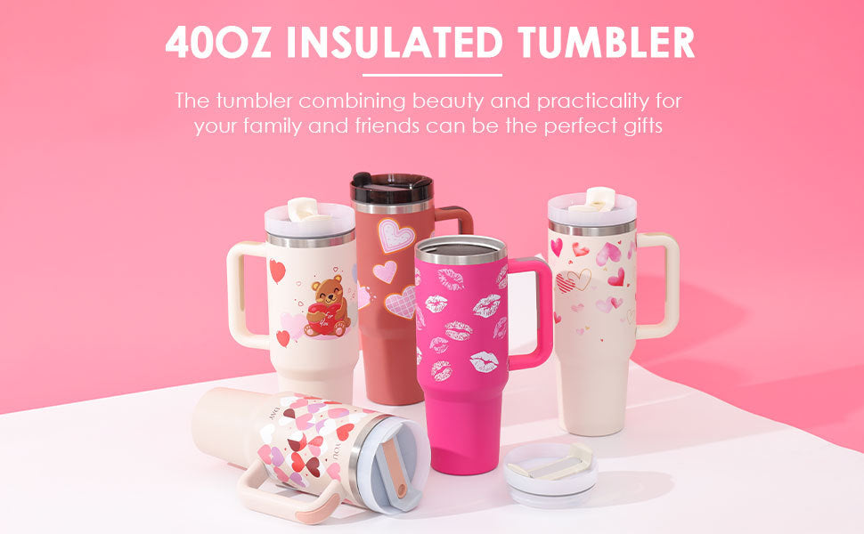 40oz Insulated Tumbler with Handle & Straw – Stainless Steel Spill-Proof Travel Mug with Lid for Coffee, Car, Gym, Office & Gifts