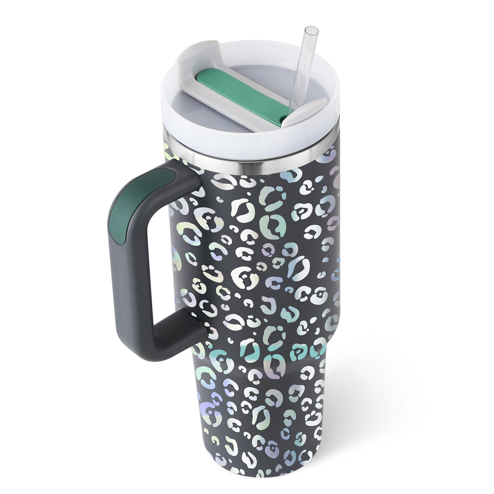 40oz Insulated Tumbler with Handle & Straw – Stainless Steel Spill-Proof Travel Mug with Lid for Coffee, Car, Gym, Office & Gifts