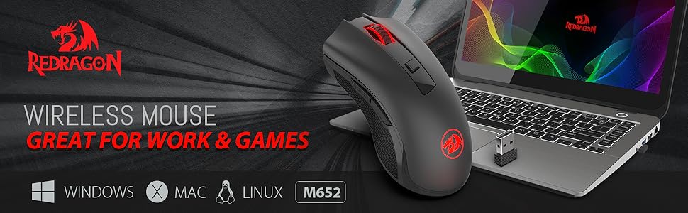 Redragon M652 Optical 2.4G Wireless Mouse with USB Receiver