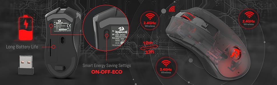 Redragon M652 Optical 2.4G Wireless Mouse with USB Receiver