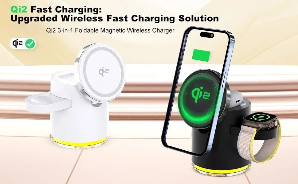 3 in 1 Magnetic Wireless Charger Station Qi2 Quick Fast Charging Stand