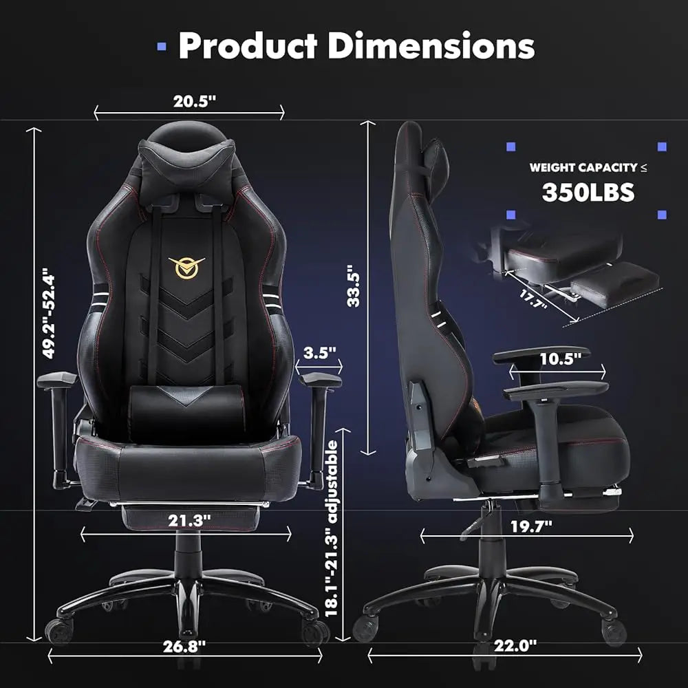 Big And Tall Gaming Chair With Footrest 350Lbs, Computer Gamer Chair, High Ba Pc Gaming Chairs With Wide Seat, Lumbar Support,