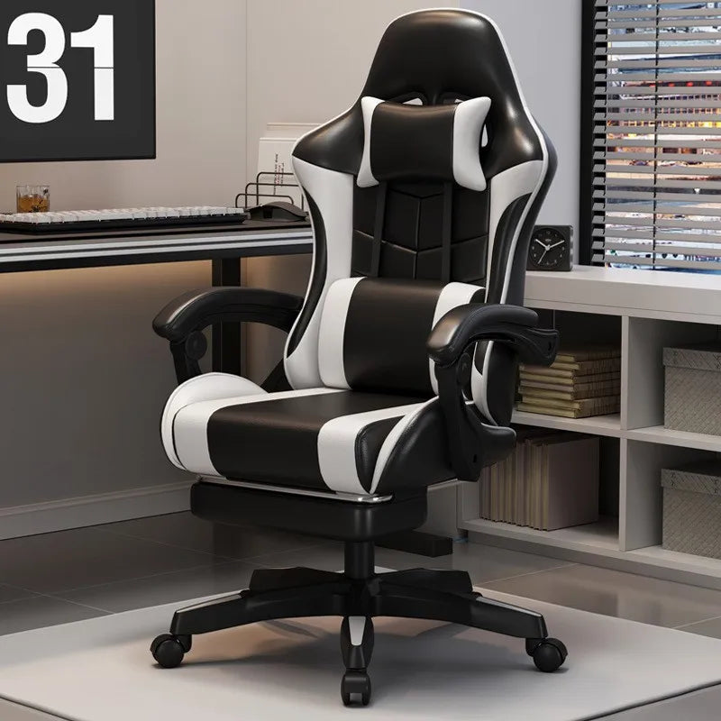 Ergonomic Gaming Chair – Adjustable Height, Reclining Backrest, Lumbar & Cervical Support for Video Games or Office Use