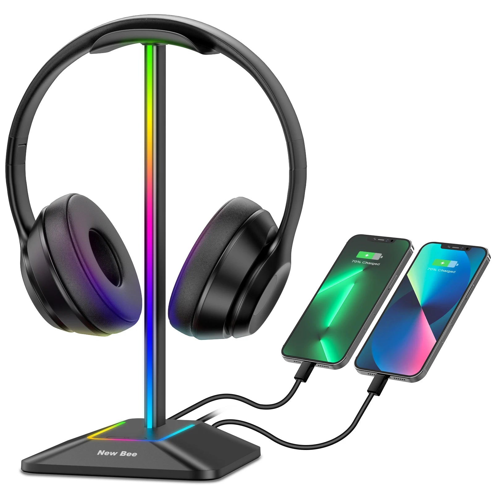 RGB Gaming Headphone Stand – Headset Holder with 2 USB Ports, Non-Slip Base & Cool Desk Display for Gamers