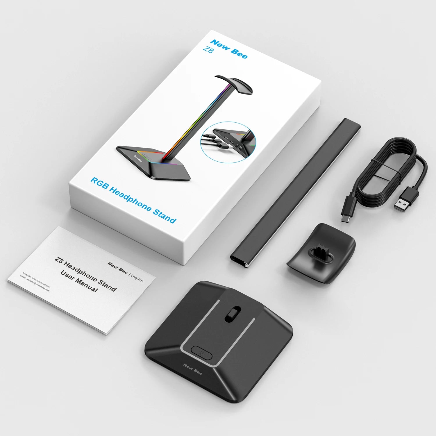 RGB Gaming Headphone Stand – Headset Holder with 2 USB Ports, Non-Slip Base & Cool Desk Display for Gamers