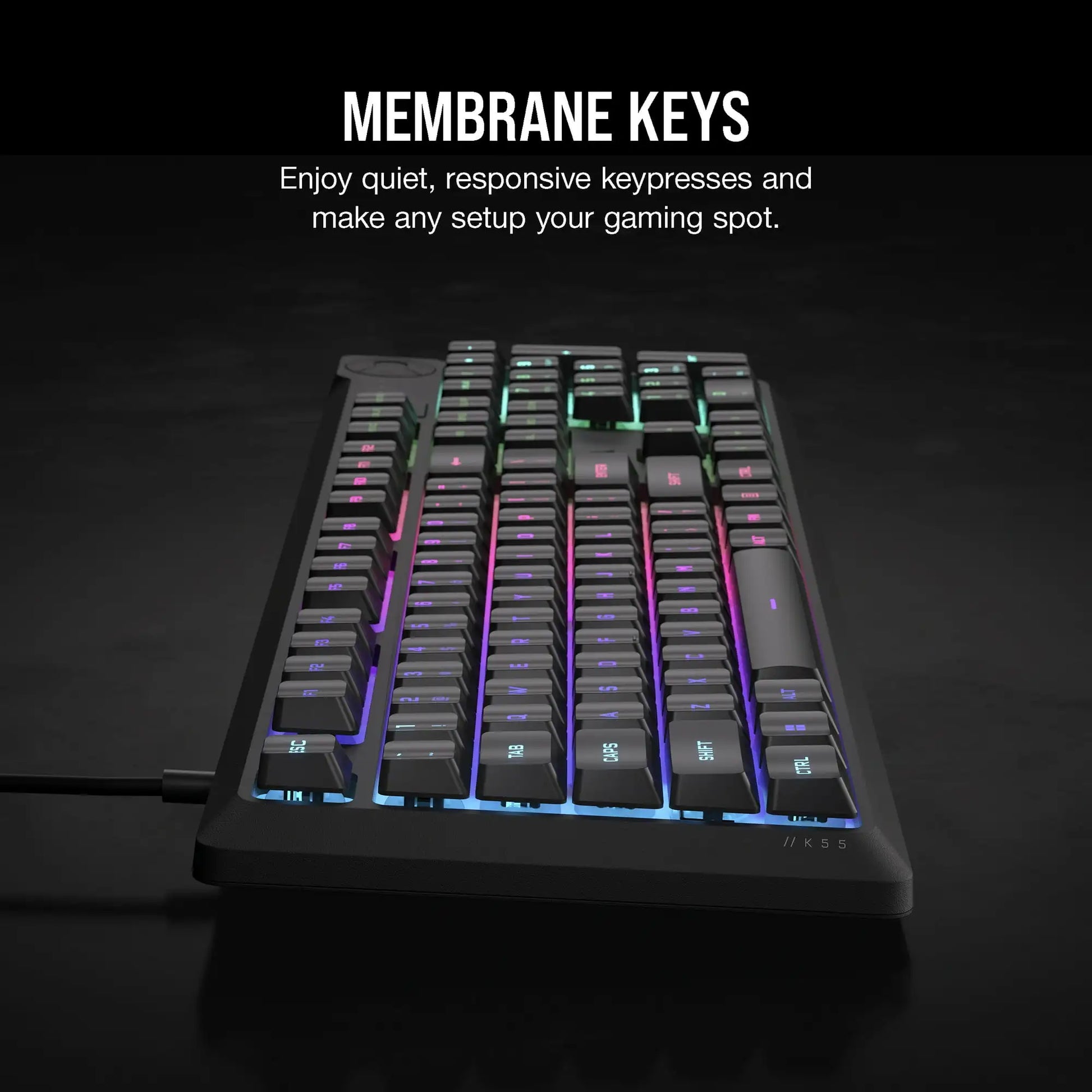Corsair K55 CORE RGB Full Size USB Gaming Keyboard with Safety Leaflet, Black & Gray
