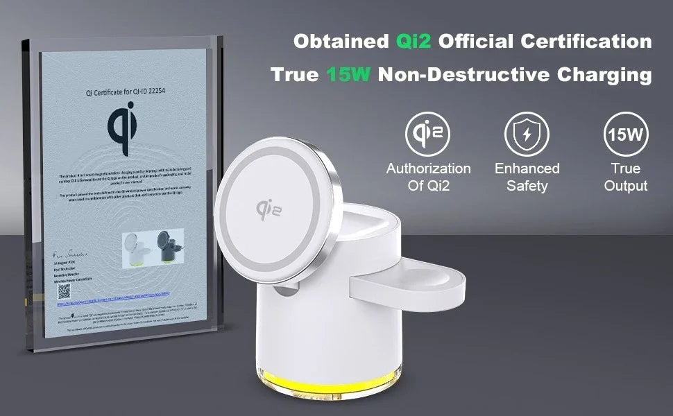 3 in 1 Magnetic Wireless Charger Station Qi2 Quick Fast Charging Stand