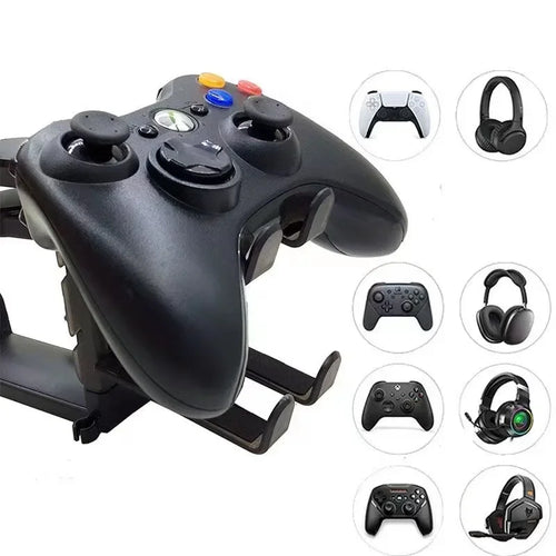 2-in-1 Gaming Headphone Stand – Adjustable Desk Edge Hook & Gamepad Headset Holder for Gamers