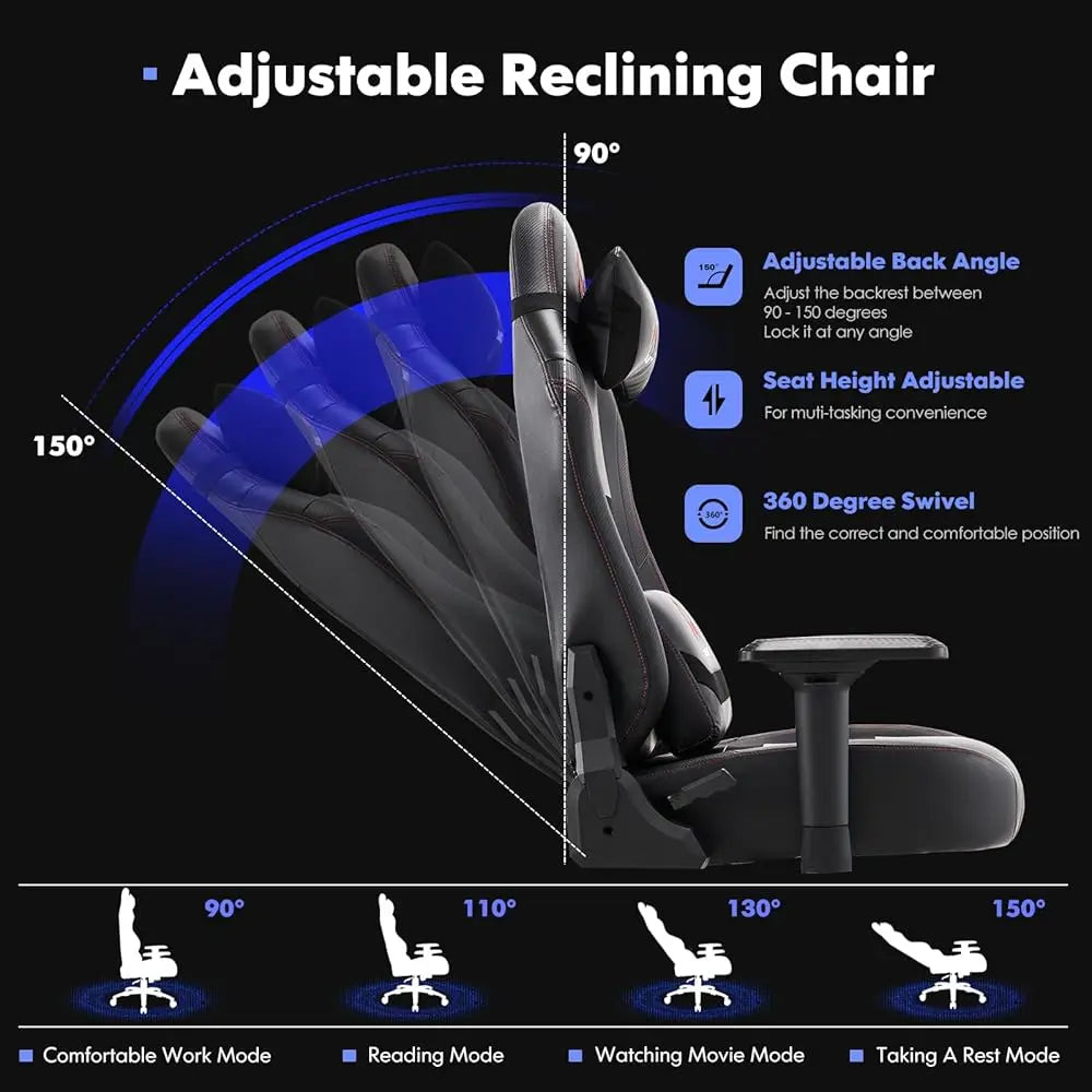 Big And Tall Gaming Chair With Footrest 350Lbs, Computer Gamer Chair, High Ba Pc Gaming Chairs With Wide Seat, Lumbar Support,