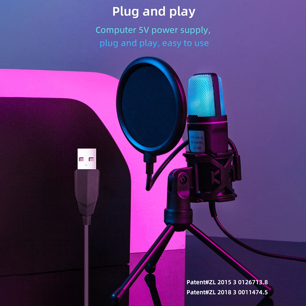 USB Microphone RGB Microphone Condenser for Podcast, Recording Studio, Streaming