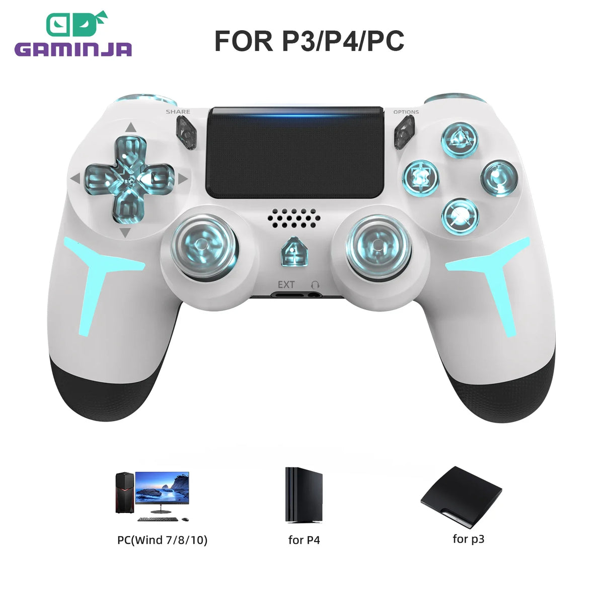 Multi-Platform Wireless Gaming Controller – RGB LED Bluetooth for PS4/PS3/PC