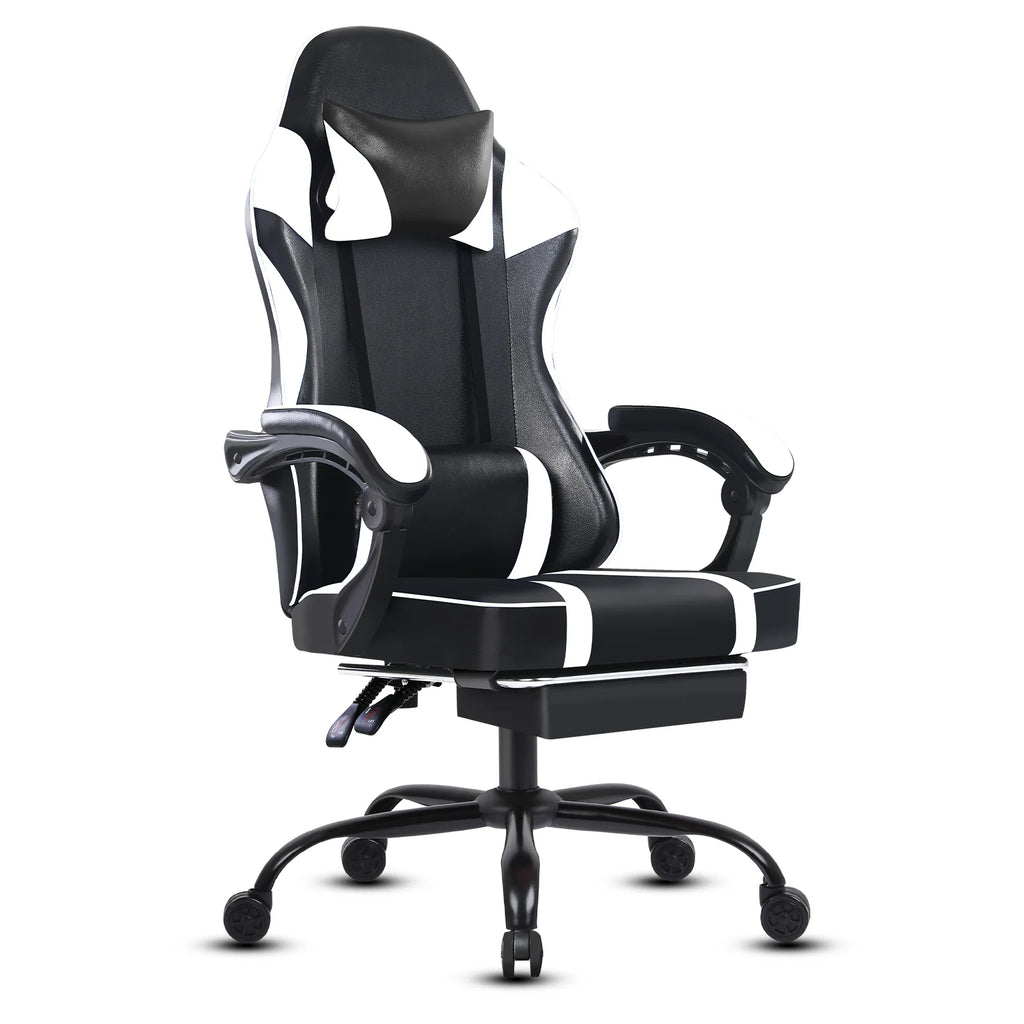 Ergonomic Gaming Chair with Footrest – High-Back PU Leather Computer Chair with Headrest, Lumbar Support & Reclining Backrest