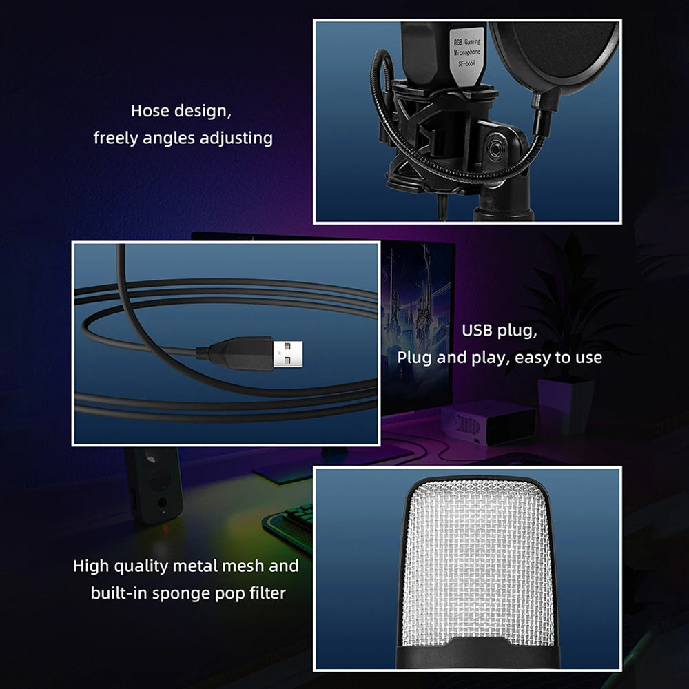 USB Microphone RGB Microphone Condenser for Podcast, Recording Studio, Streaming