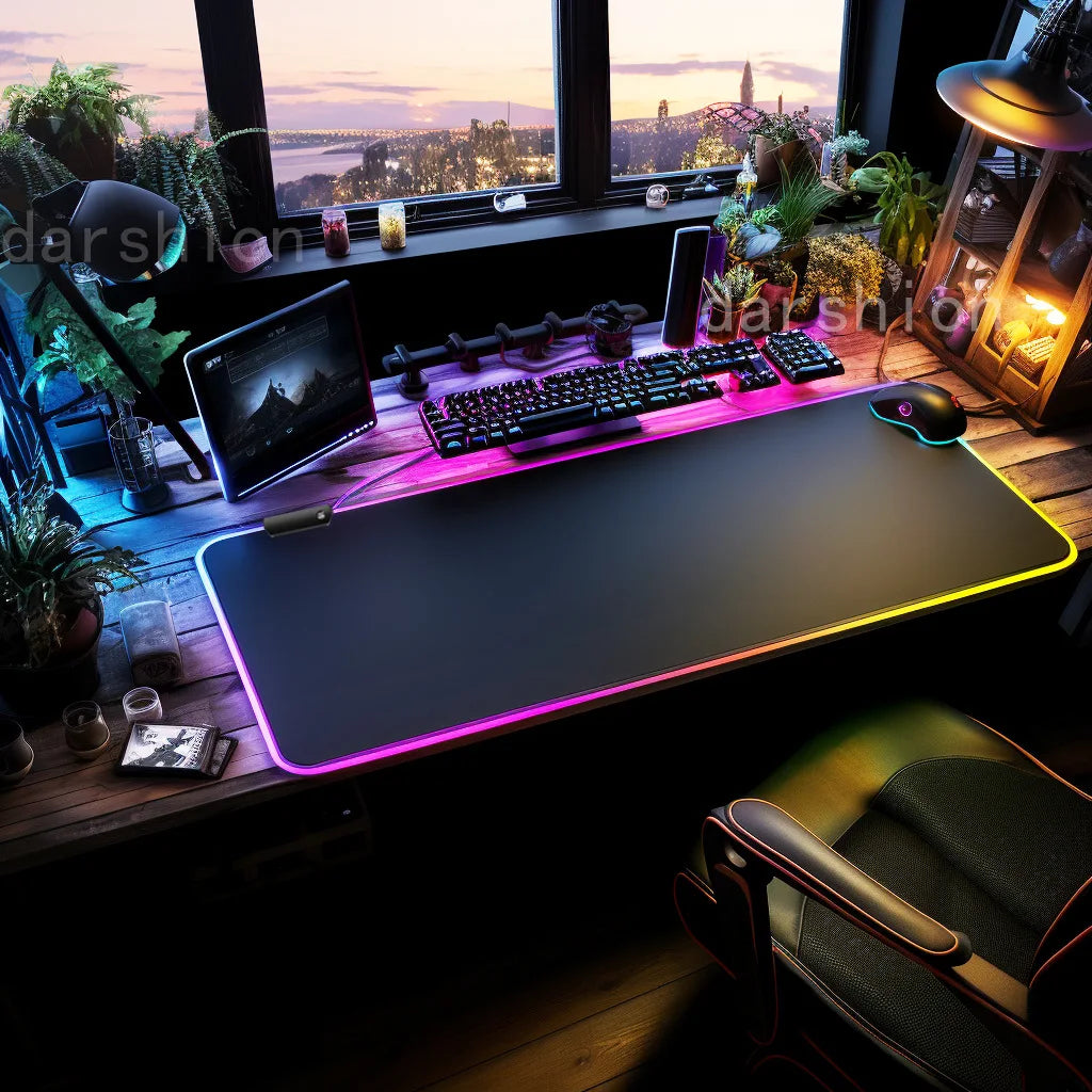 RGB Glow Gaming Desk Mat – Extra Large LED Mouse Pad with Keyboard Space & Anti-Slip Base for PC Gamers