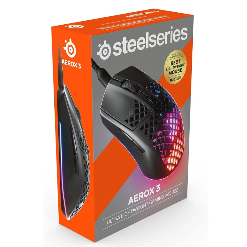 SteelSeries Aerox 3 - Super Light Gaming Mouse - 8,500 CPI TrueMove Core Optical Sensor - Ultra-lightweight Water Resistant Design - Universal USB-C connectivity