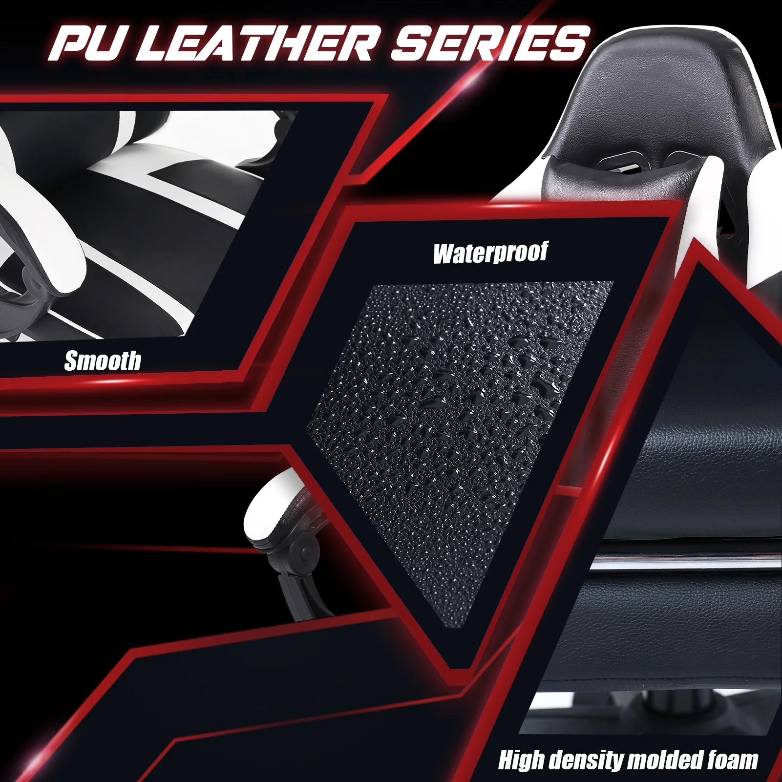 Ergonomic Gaming Chair with Footrest – High-Back PU Leather Computer Chair with Headrest, Lumbar Support & Reclining Backrest