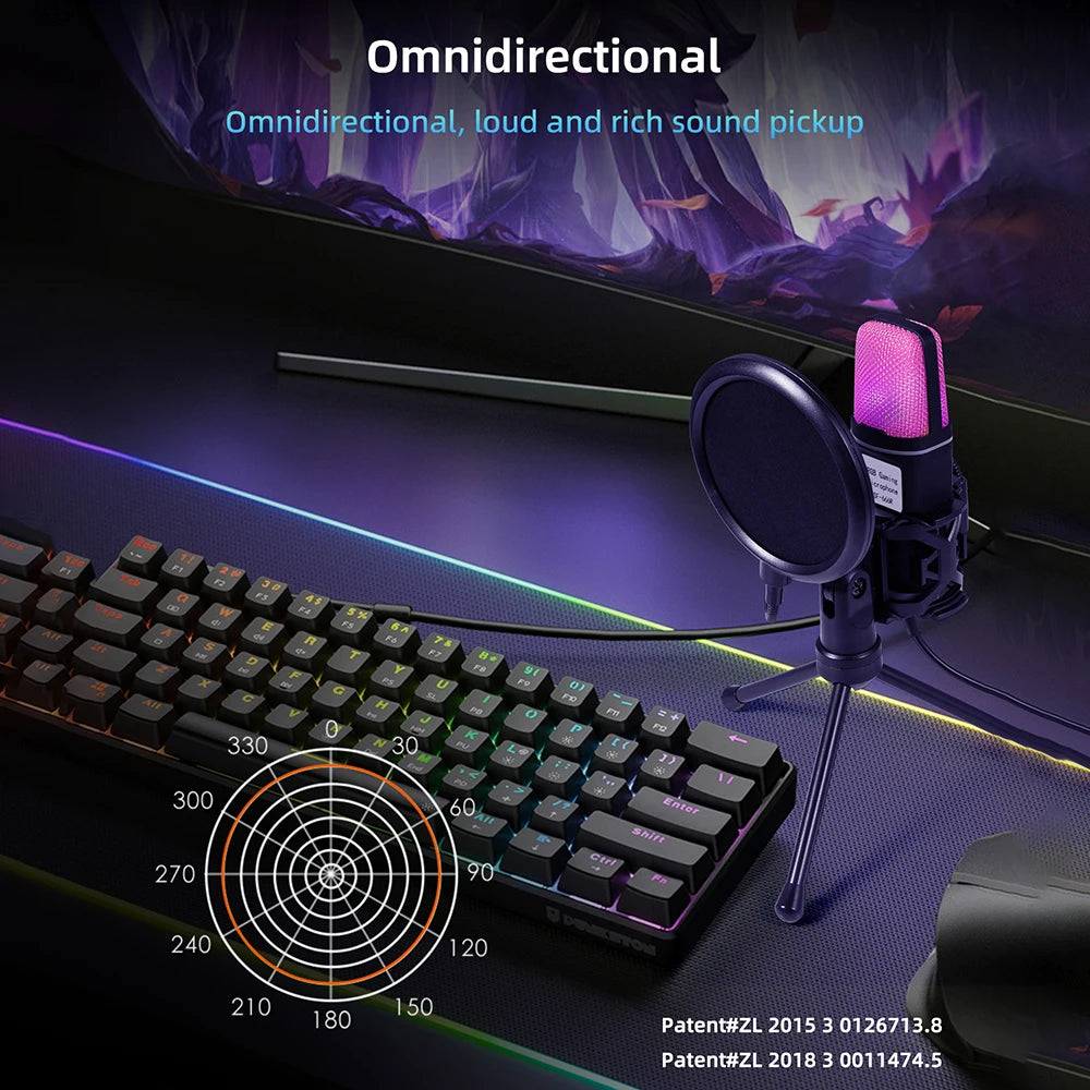 USB Microphone RGB Microphone Condenser for Podcast, Recording Studio, Streaming