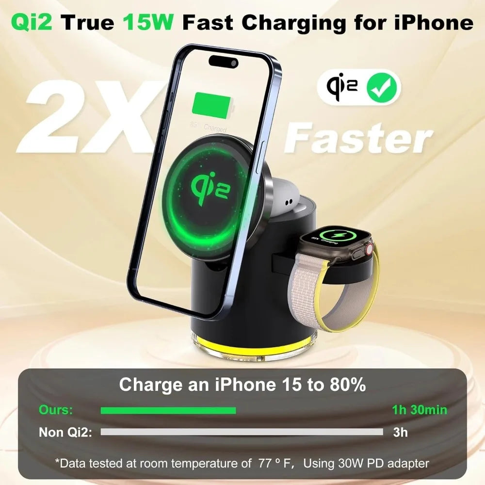 3 in 1 Magnetic Wireless Charger Station Qi2 Quick Fast Charging Stand