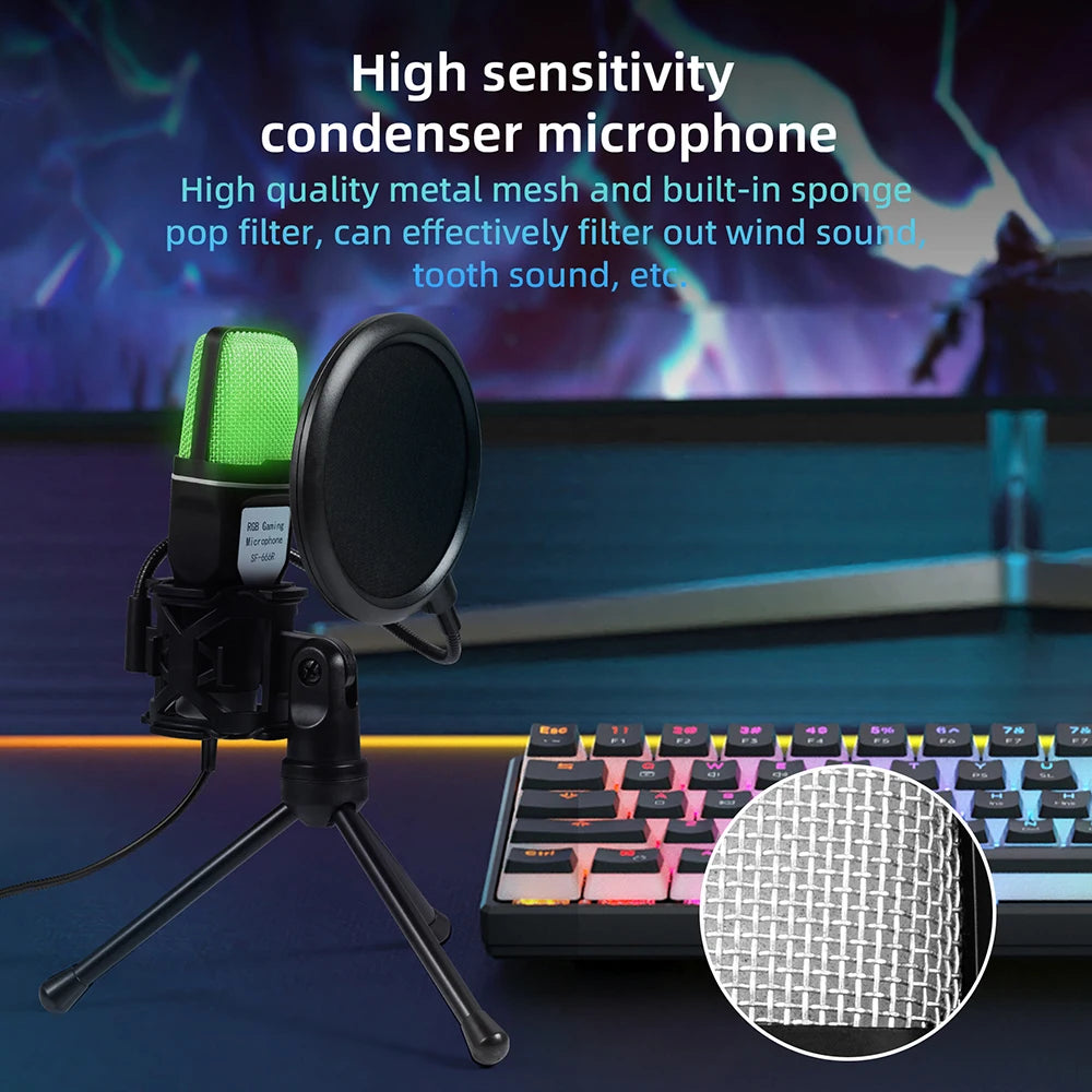 USB Microphone RGB Microphone Condenser for Podcast, Recording Studio, Streaming