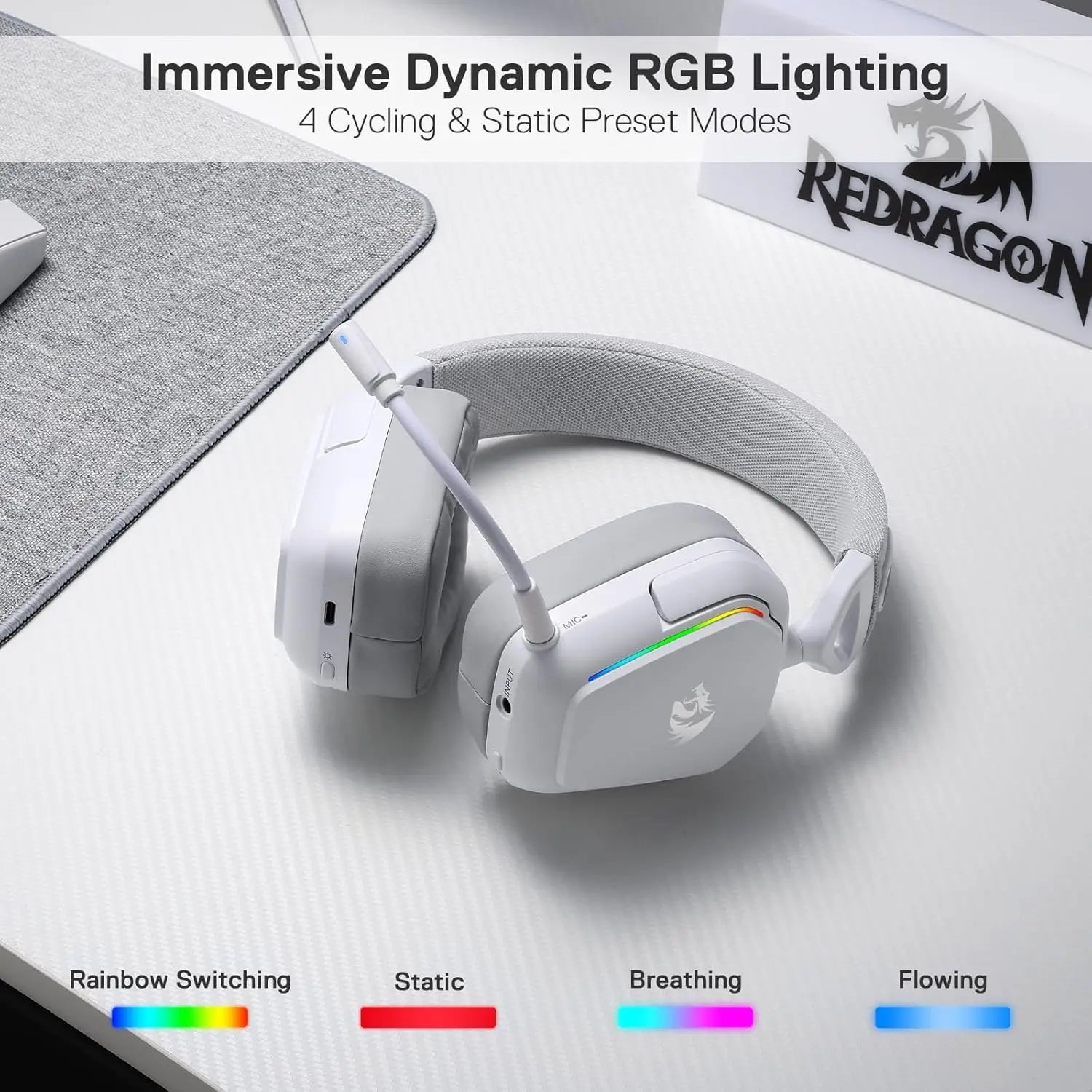 Redragon H868 Wireless Gaming Headset – 3-Mode Connection, RGB Lighting, 7.1 Surround Sound, Noise-Canceling Microphone, Over-Ear Design