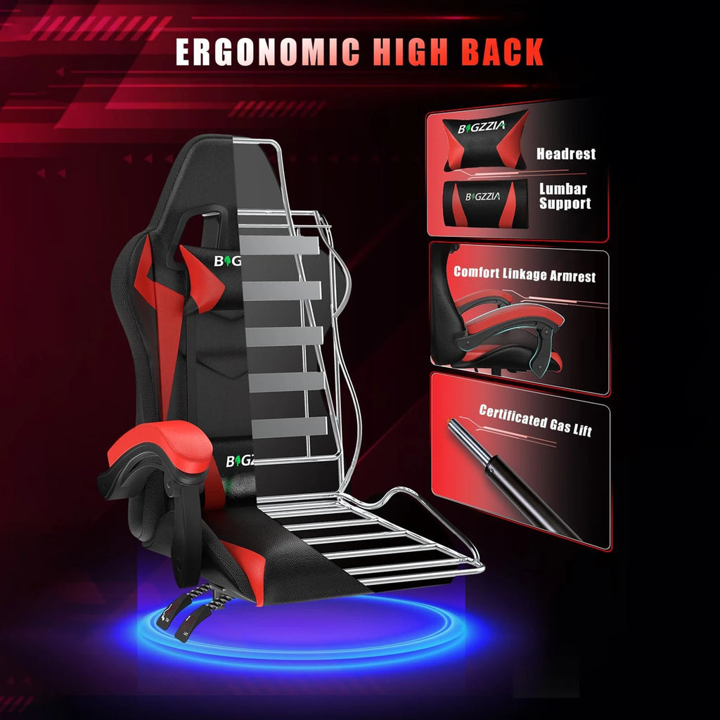 RGB Gaming Chair with LED Lights – Ergonomic Reclining Computer Chair, High Back PU Leather Office Chair with Headrest & Lumbar Support