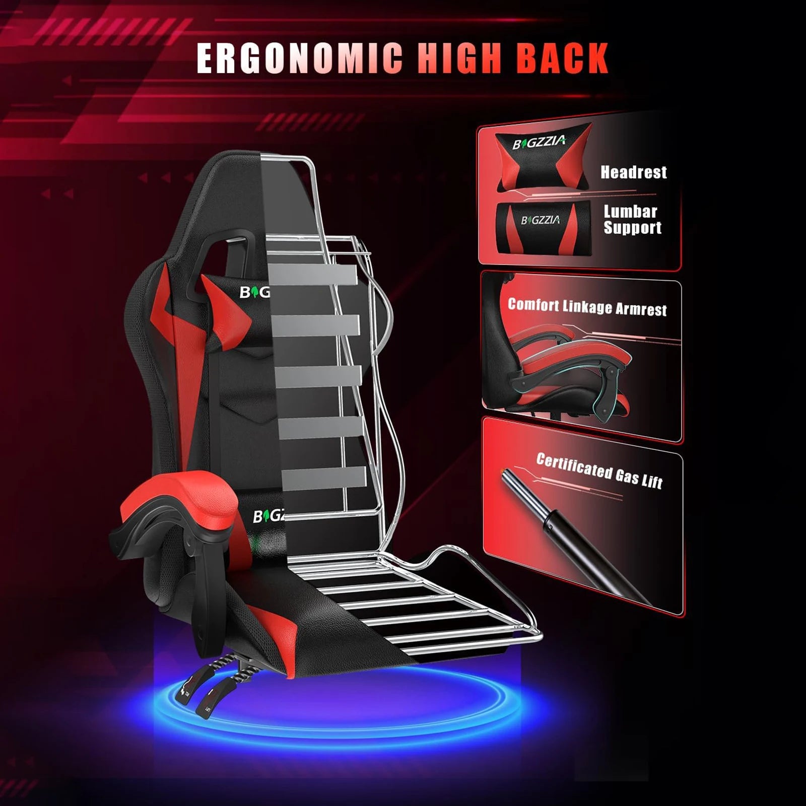 RGB Gaming Chair with LED Lights – Ergonomic Reclining Computer Chair, High Back PU Leather Office Chair with Headrest & Lumbar Support