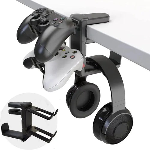 2-in-1 Gaming Headphone Stand – Adjustable Desk Edge Hook & Gamepad Headset Holder for Gamers