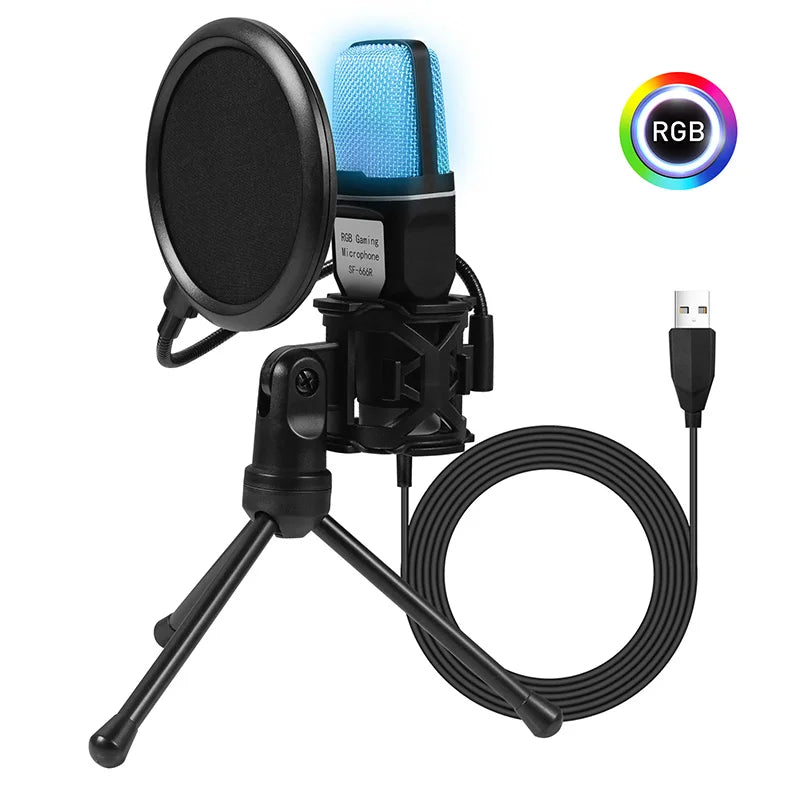 USB RGB Condenser Microphone – Gaming Mic for PC, Podcast, Streaming, Studio Recording, Laptop & Desktop