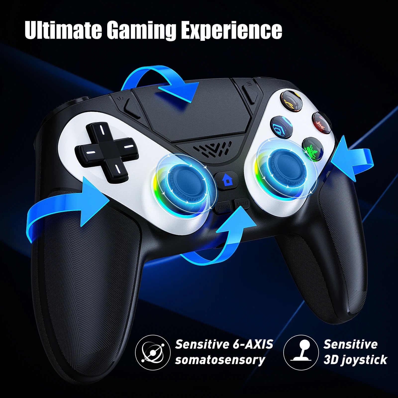 Controller For PS5 Console RGB Lights Wireless Gamepad for Playstion 5 Pro/Slim/PC Game Rocker W/ Turbo Touchpad Hall Trigger