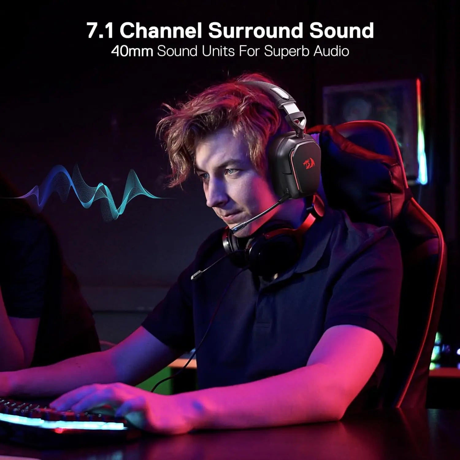 Redragon H868 Wireless Gaming Headset – 3-Mode Connection, RGB Lighting, 7.1 Surround Sound, Noise-Canceling Microphone, Over-Ear Design