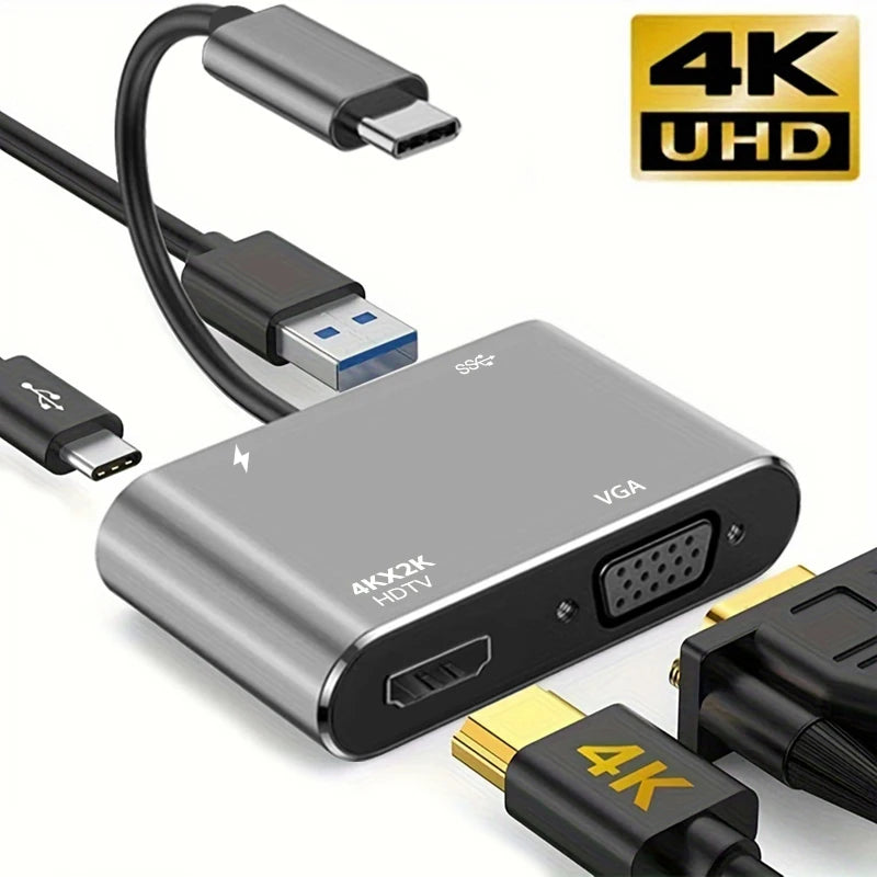 4-in-1 Type C Adapter Hub To HDTV VGA USB 3.0 Digital AV Multiport Adapter
