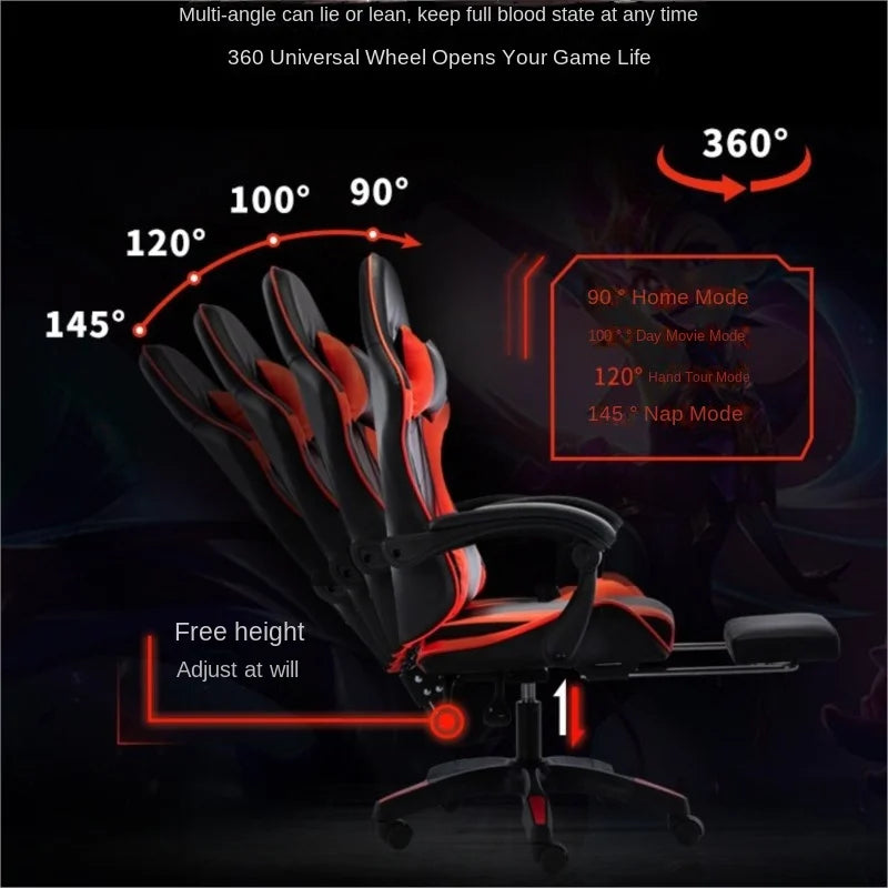 Ergonomic Gaming Chair – Adjustable Height, Reclining Backrest, Lumbar & Cervical Support for Video Games or Office Use