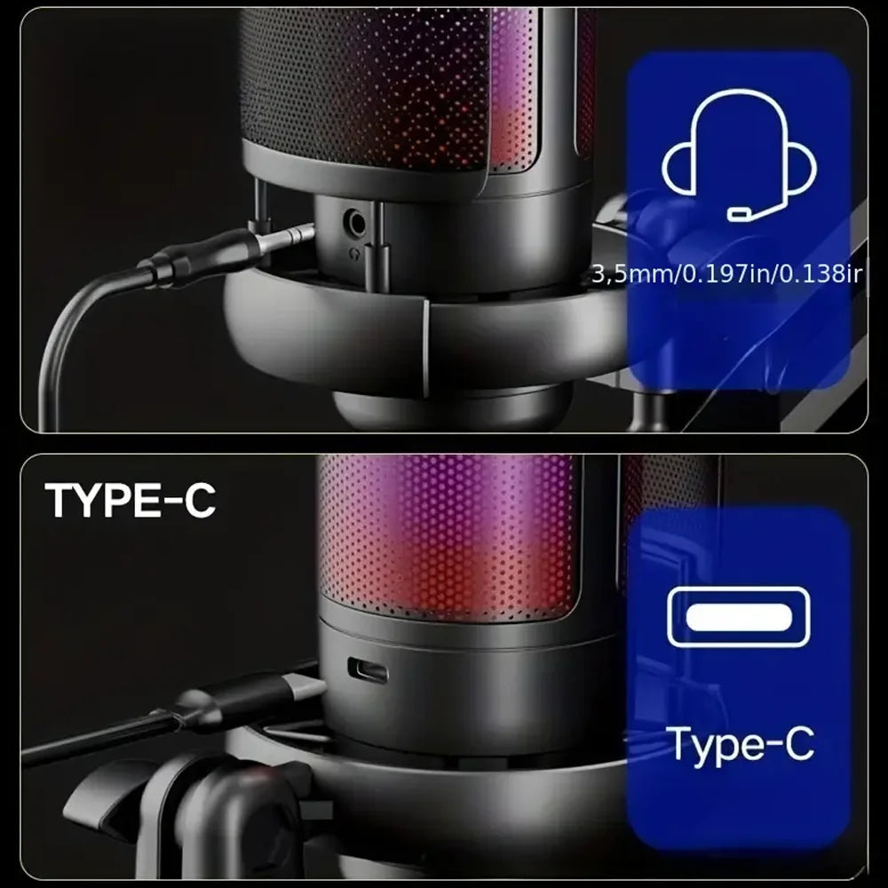 RGB USB Condenser Microphone With Boom Arm