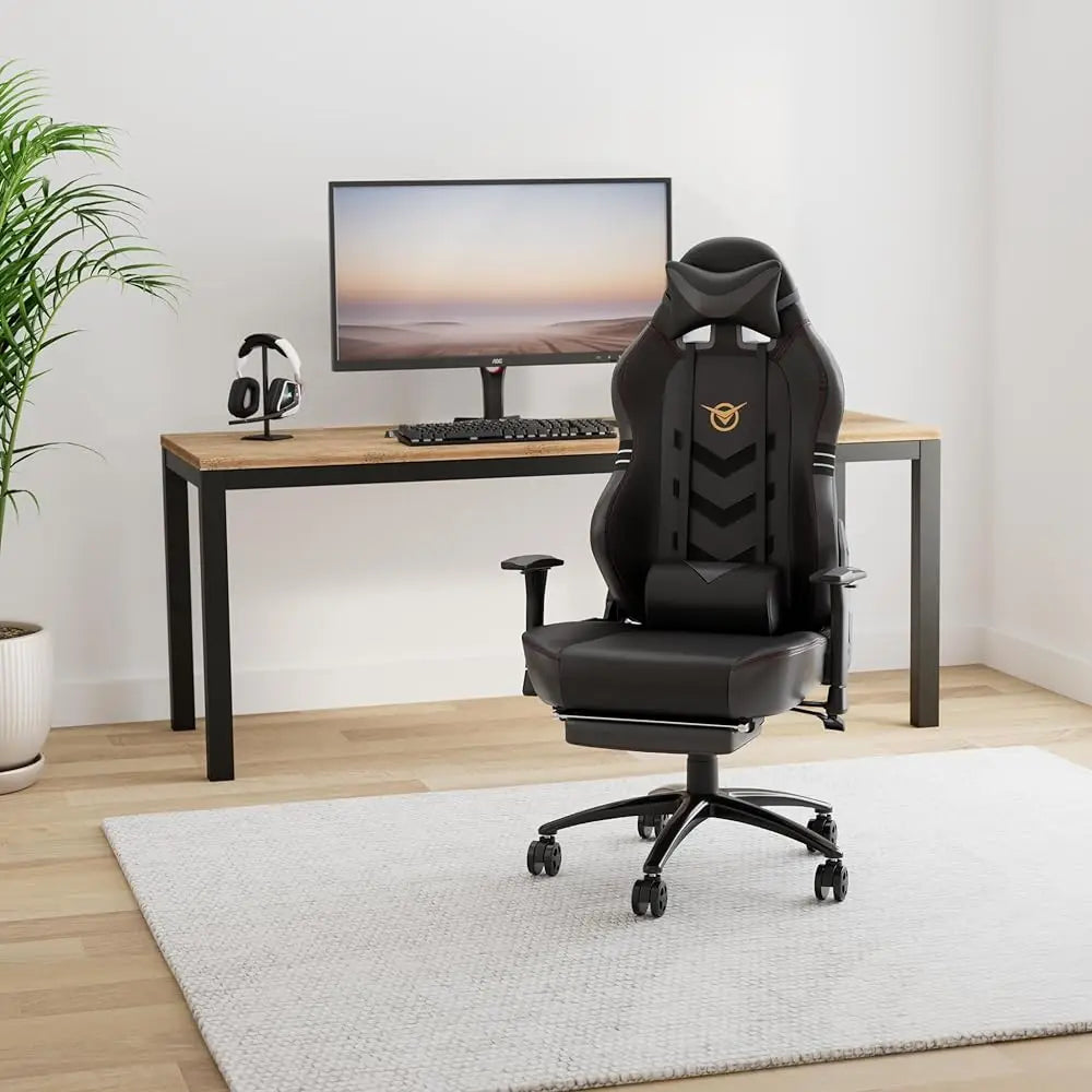 Big And Tall Gaming Chair With Footrest 350Lbs, Computer Gamer Chair, High Ba Pc Gaming Chairs With Wide Seat, Lumbar Support,