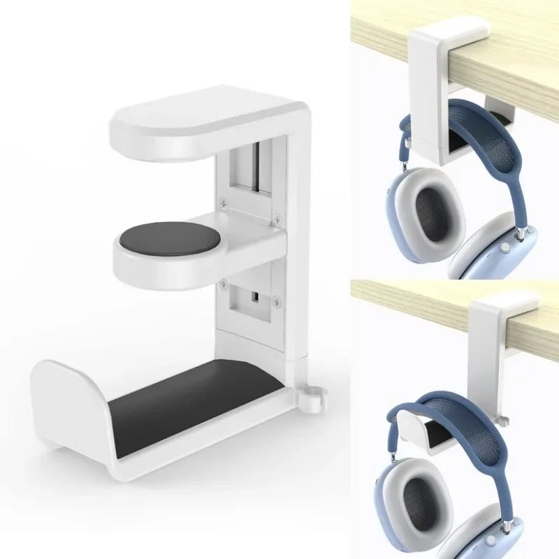2-in-1 Gaming Headphone Stand – Adjustable Desk Edge Hook & Gamepad Headset Holder for Gamers