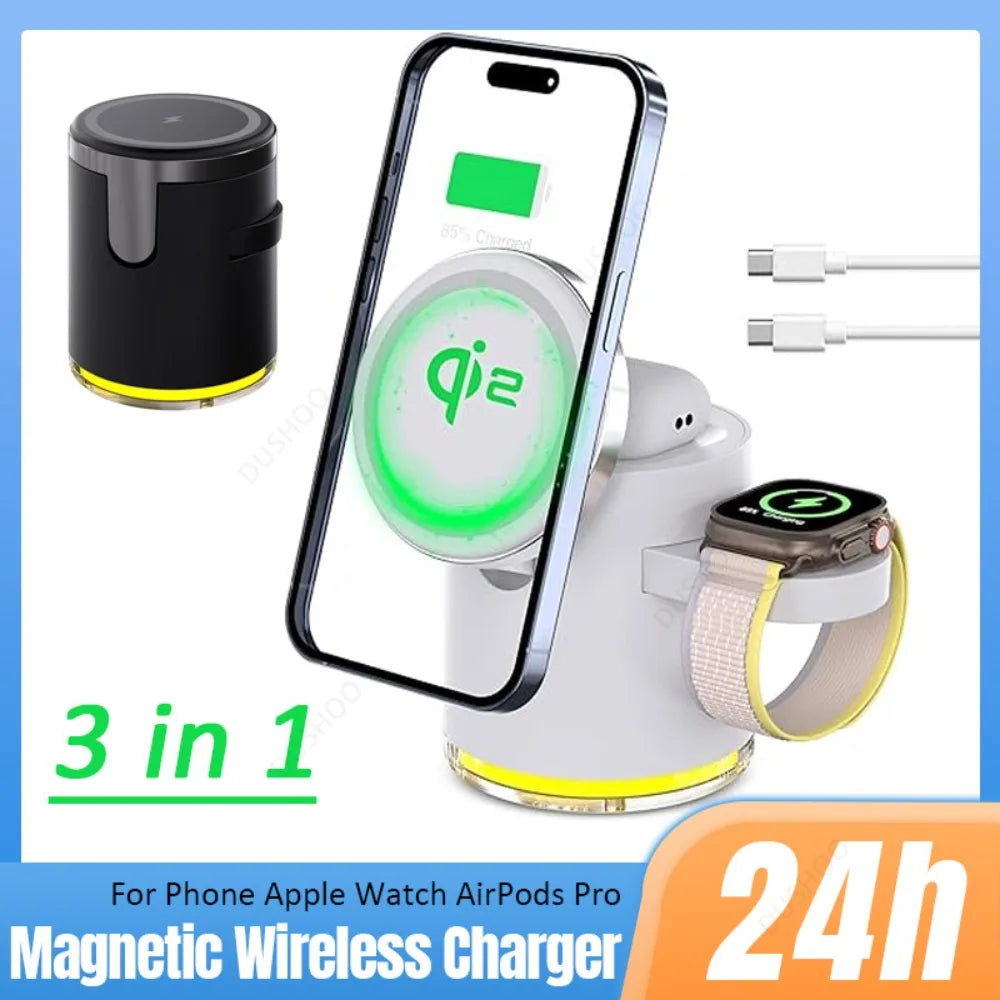 3 in 1 Magnetic Wireless Charger Station Qi2 Quick Fast Charging Stand