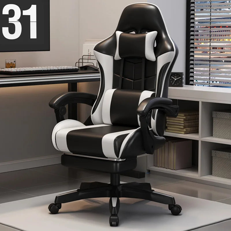 Ergonomic Gaming Chair – Adjustable Height, Reclining Backrest, Lumbar & Cervical Support for Video Games or Office Use