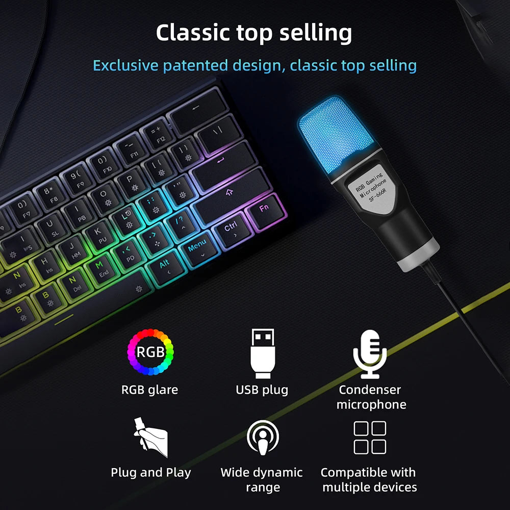 USB Microphone RGB Microphone Condenser for Podcast, Recording Studio, Streaming