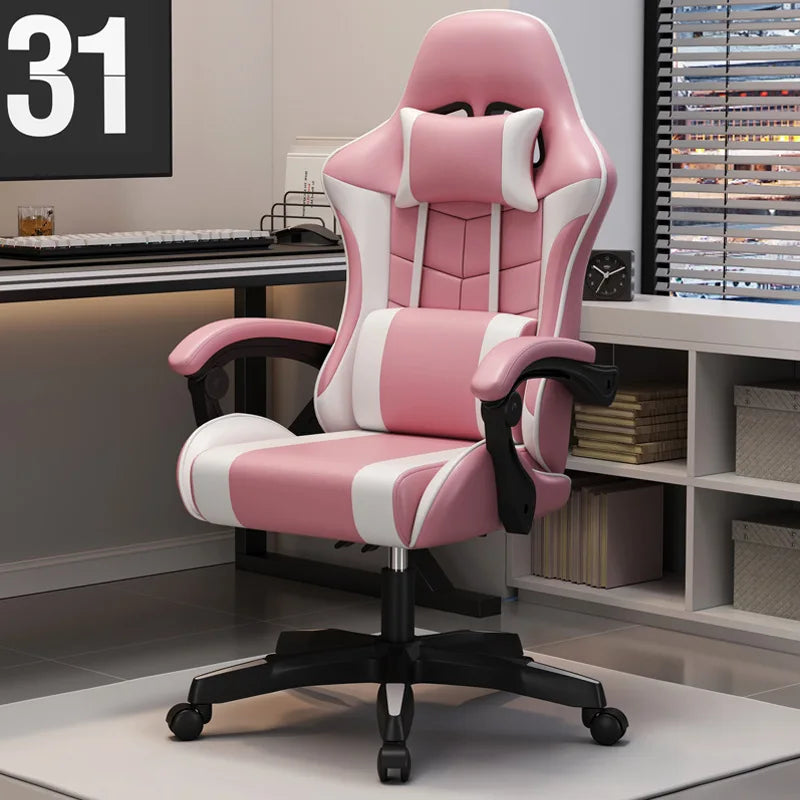 Ergonomic Gaming Chair – Adjustable Height, Reclining Backrest, Lumbar & Cervical Support for Video Games or Office Use