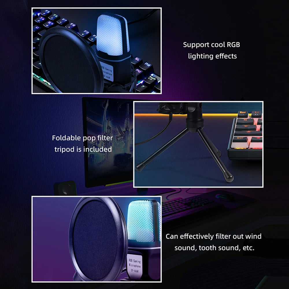 USB Microphone RGB Microphone Condenser for Podcast, Recording Studio, Streaming