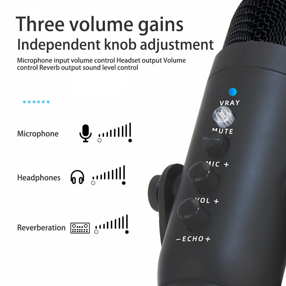 Professional USB Condenser Microphone Studio Recording Mic for PC Computer Gaming Streaming Podcasting