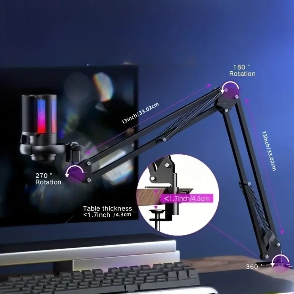 RGB USB Condenser Microphone With Boom Arm