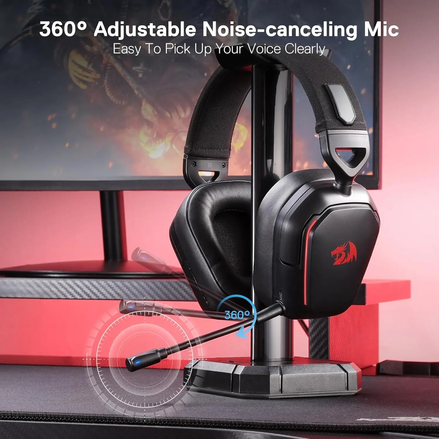 Redragon H868 Wireless Gaming Headset – 3-Mode Connection, RGB Lighting, 7.1 Surround Sound, Noise-Canceling Microphone, Over-Ear Design