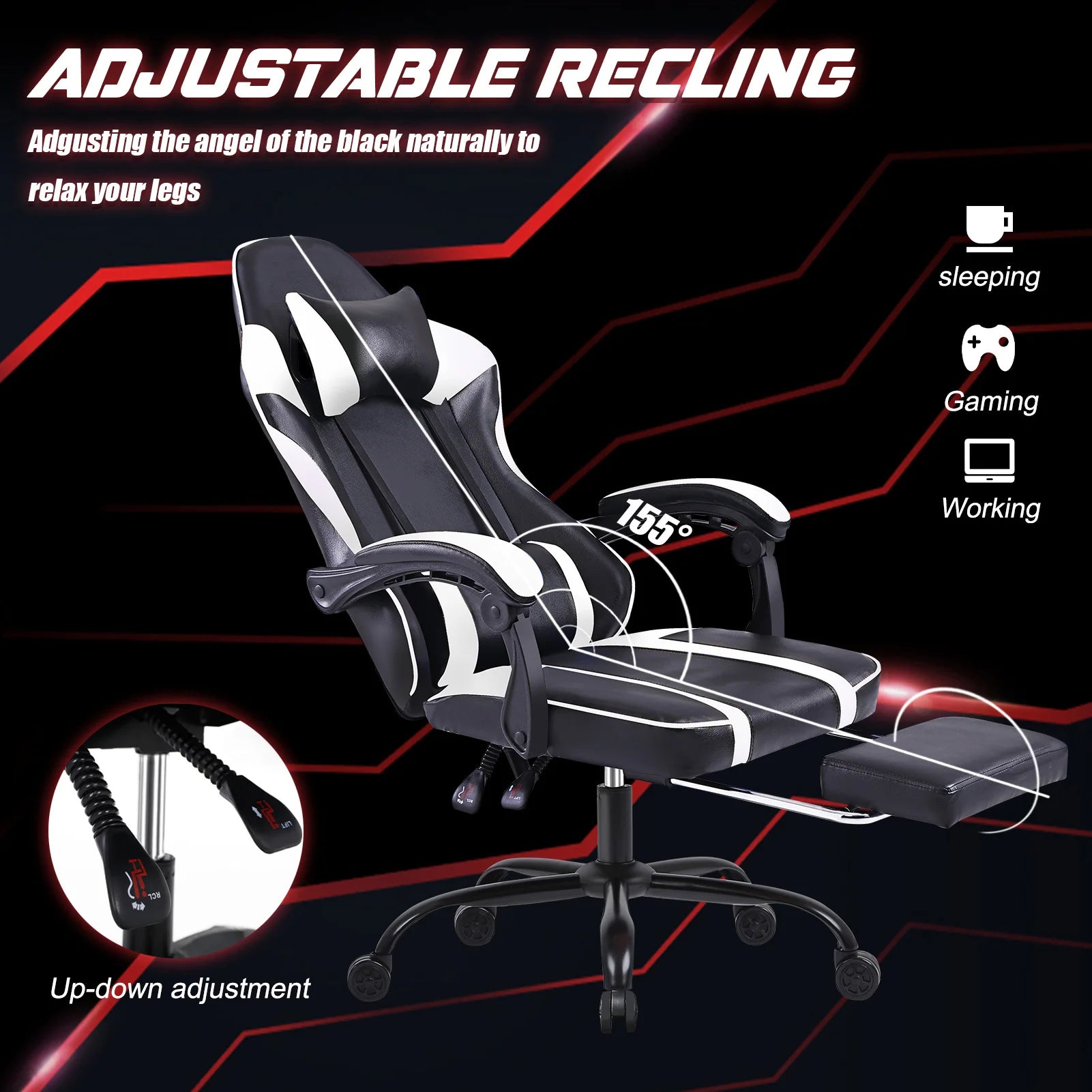 Ergonomic Gaming Chair with Footrest – High-Back PU Leather Computer Chair with Headrest, Lumbar Support & Reclining Backrest