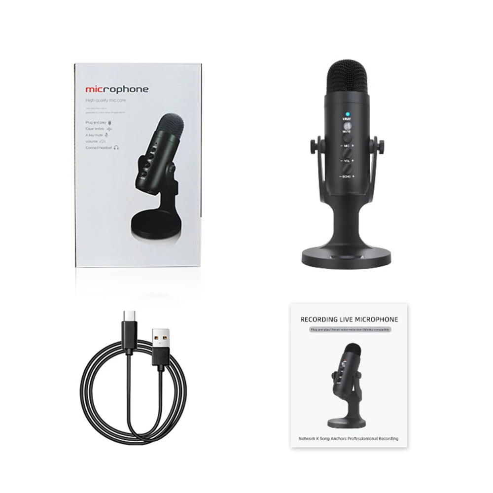 Professional USB Condenser Microphone Studio Recording Mic for PC Computer Gaming Streaming Podcasting