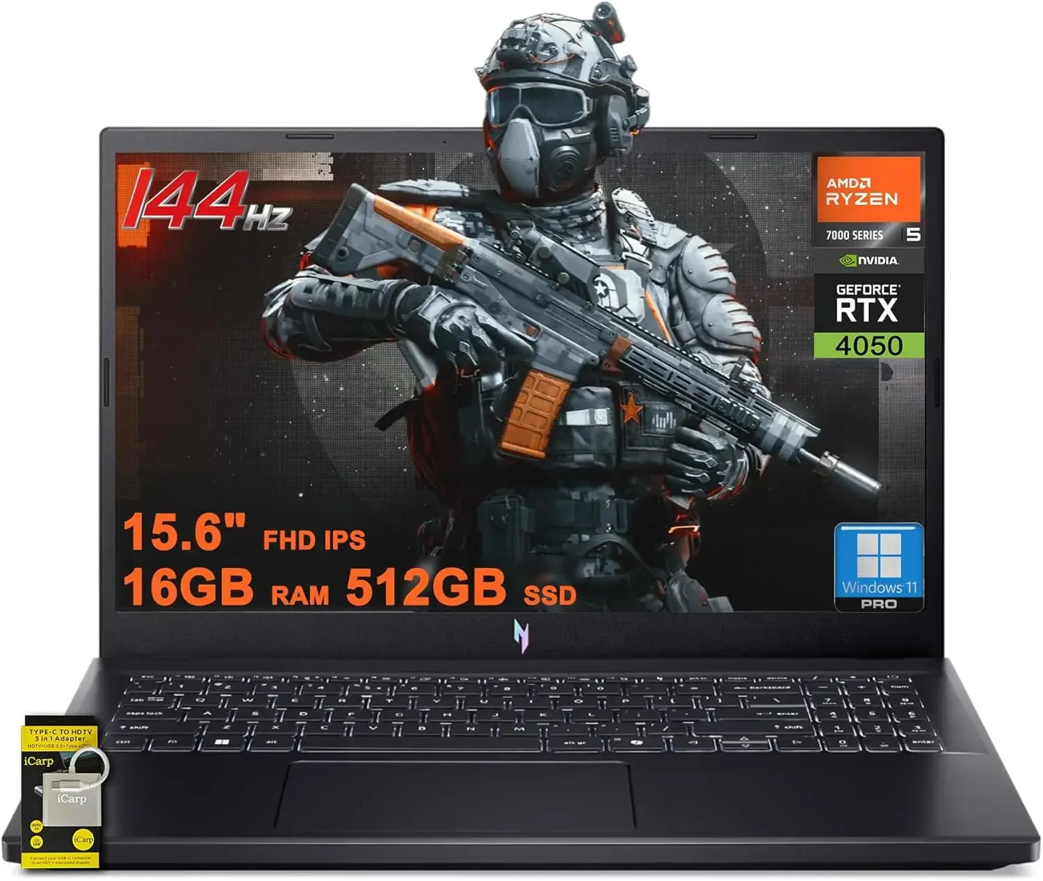 Acer Nitro V16 Gaming Laptop 15.6" FHD IPS 144Hz AMD 6-core Ryzen 5 7535HS 16GB RAM 512GB SSD GeForce RTX 4050 Backlit USB-C Win11Pro